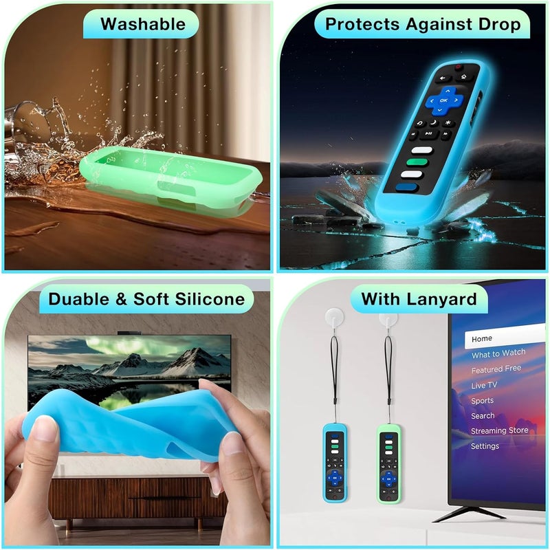 LOUTOC (2PC) Cover-Case-for-Roku-Remote, Glow-in-The-Dark Silicone Protective Sleeve Skin for Roku TV/Stick/Player Remote (Green/Blue) - Image 4
